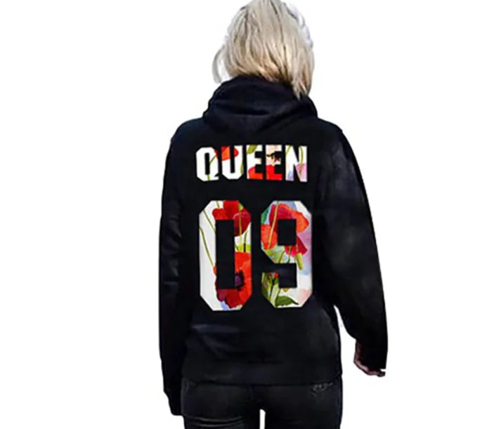 Couple Hoodies with Print - QUEEN KING 09 Design