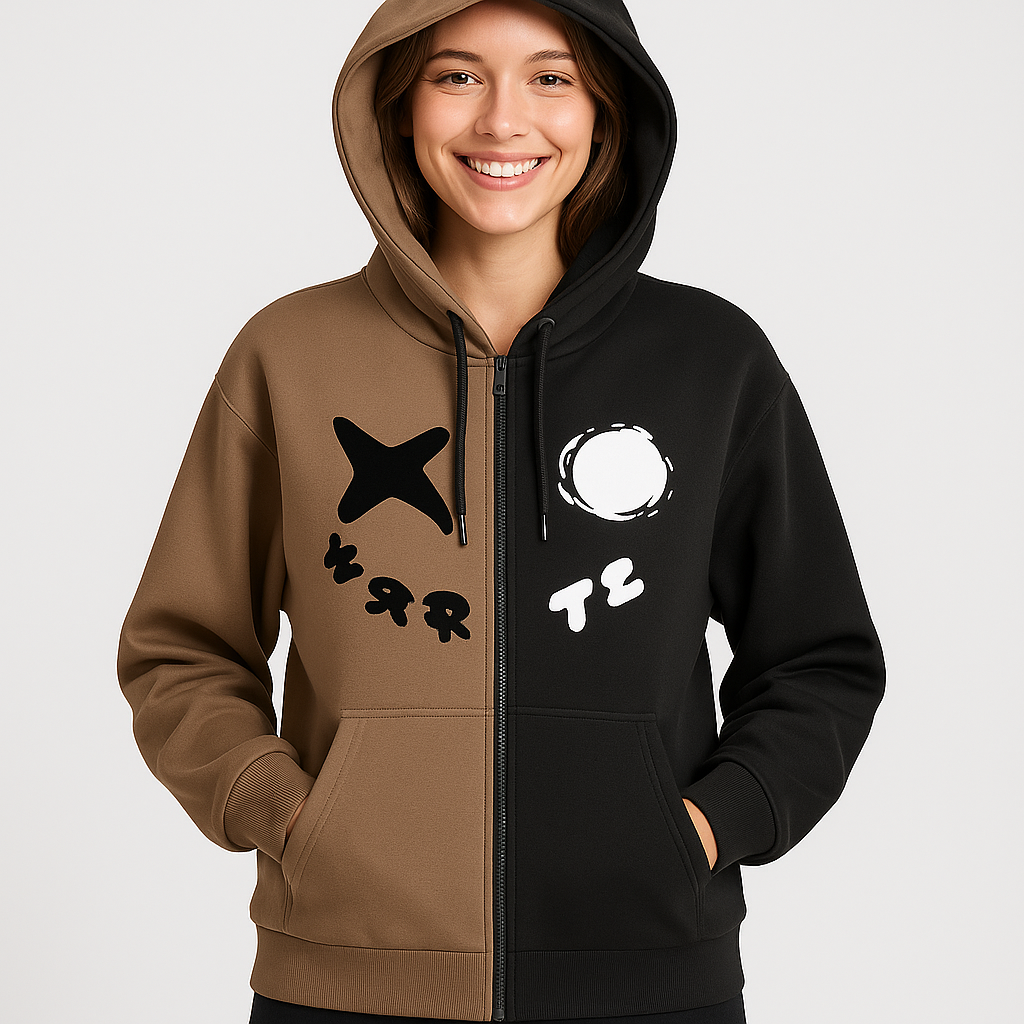 RoseSeek Men's or Women's Zip-Up Hoodie - Streetwear Graphic Sweatshirt, Dark Brown
