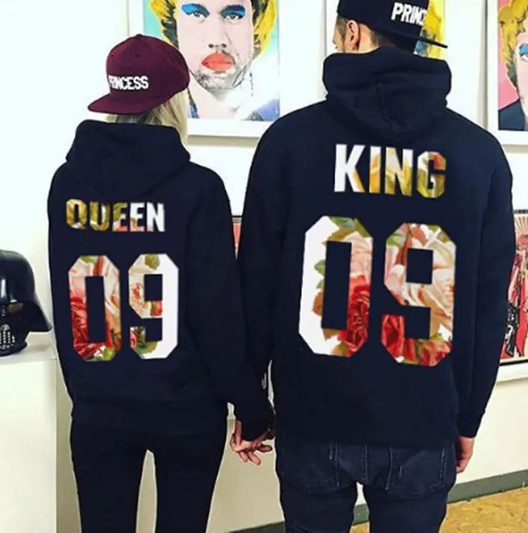 Couple Hoodies with Print - QUEEN KING 09 Design