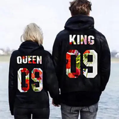 Couple Hoodies with Print - QUEEN KING 09 Design