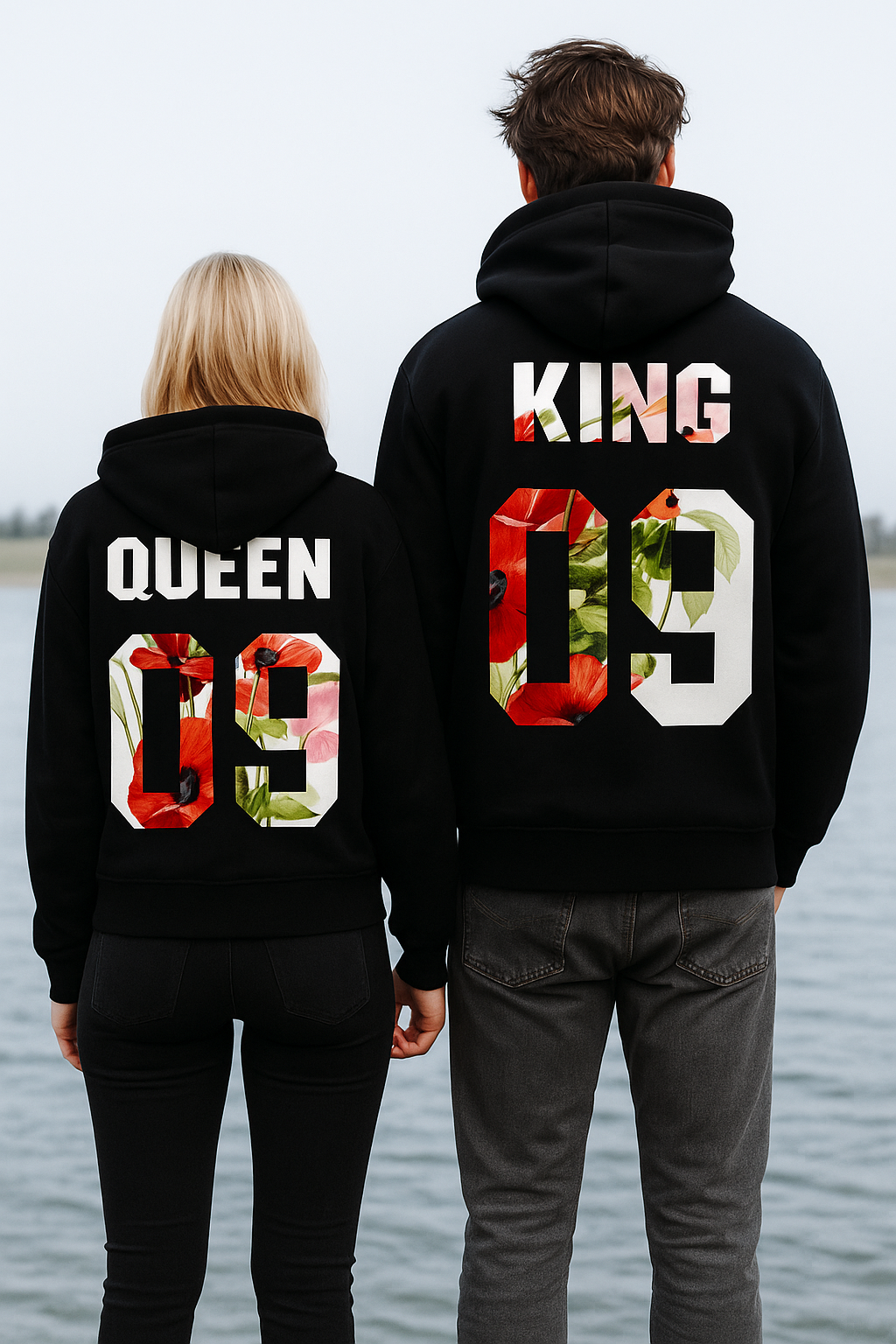 Couple Hoodies with Print - Design QUEEN KING 09