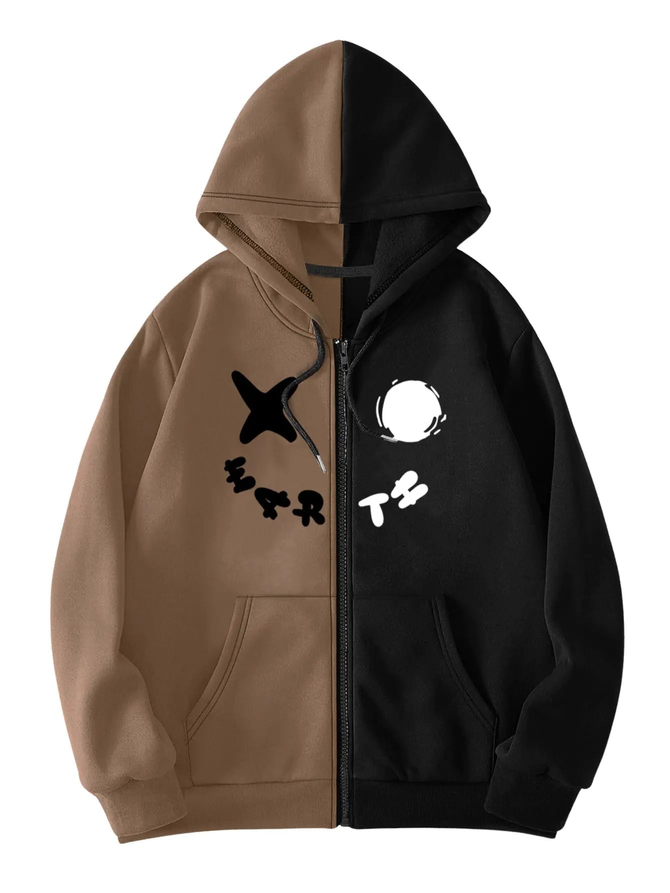 Hoodie zippé homme RoseSeek – Sweat graphique streetwear, marron foncé