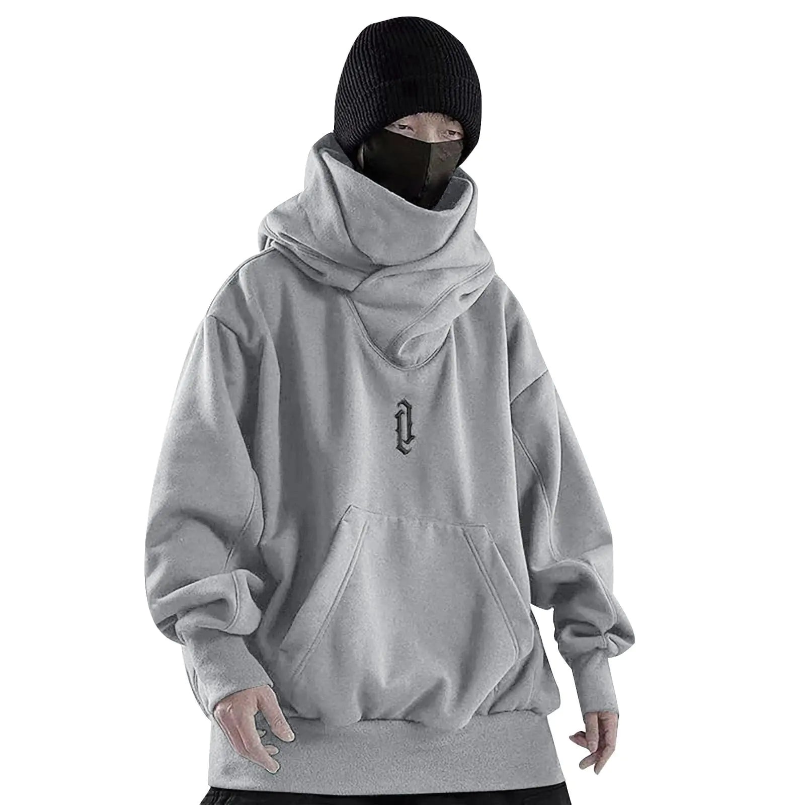 Sweat à capuche Ninja Alalaso pour homme – Style assassin japonais, col double, coupe-vent, chaud, en coton – Unisexe